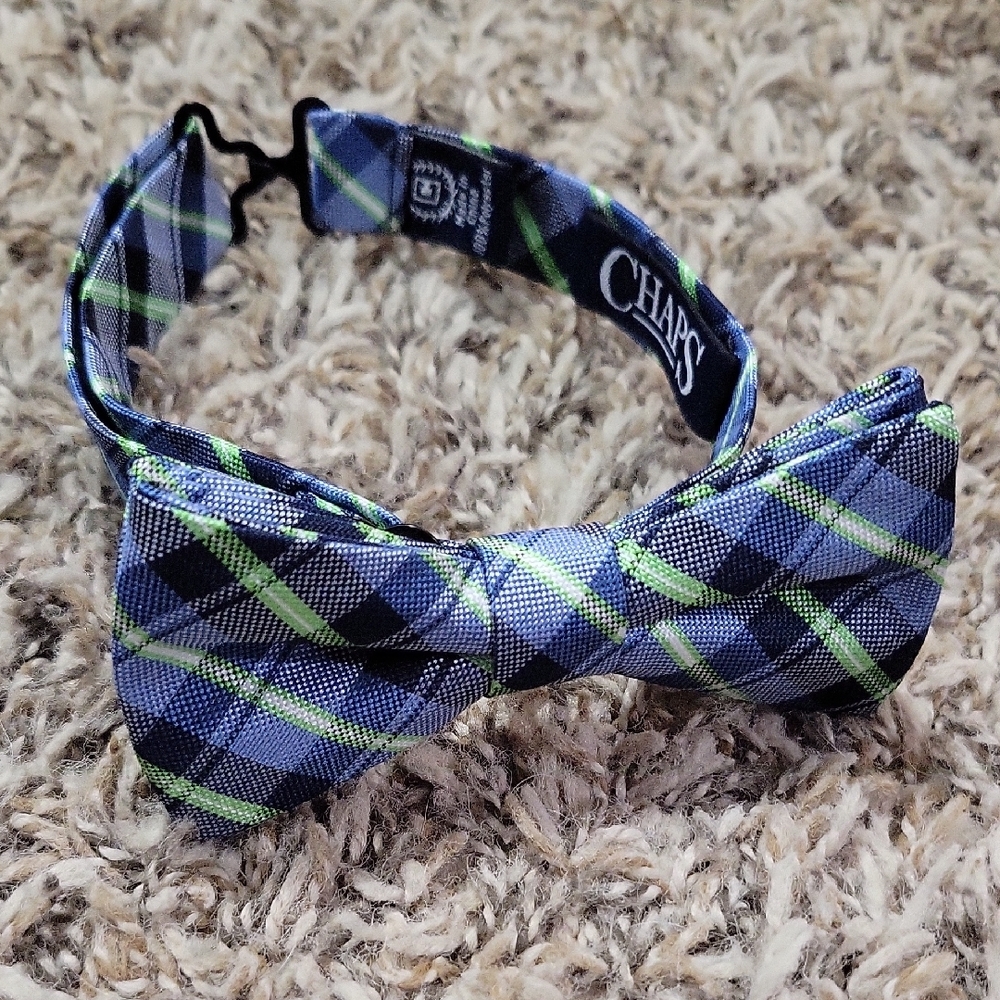 Chaps Kids Plaid Bow Tie in Blue and Green